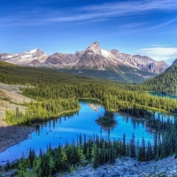 Landscape with lake trees and mountains