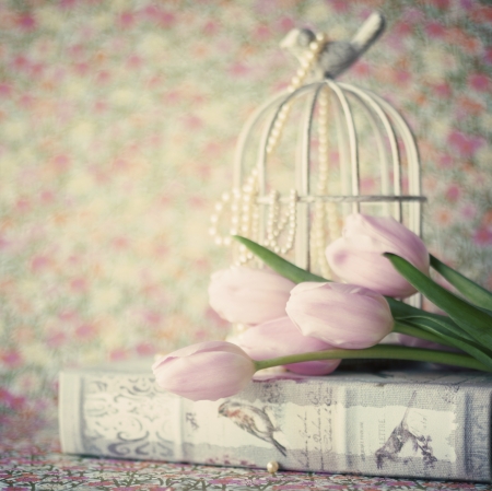 * - tulips, cage, abstract, flowers