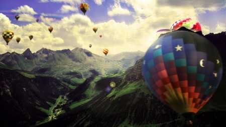 Rainbow With Baloons - hd, rainbow, baloon, mountain