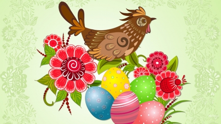 Spring Bird Floral - vector, easter, spring, bird, eggs, bright, green, flowers, firefox persona theme