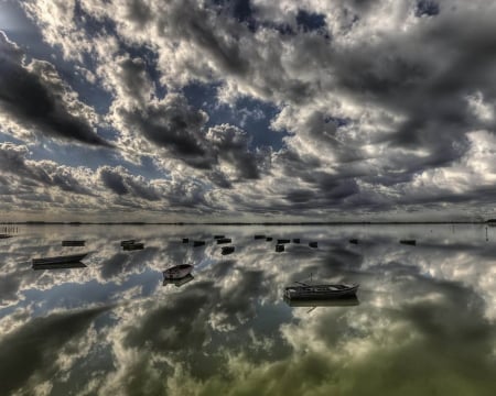 Cloud Reflections - reflections, sky, lake, clouds