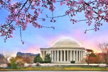 Jefferson Memorial - attractions in dreams, photography, spring, pink, architecture, flowers, nature, love four seasons, monuments