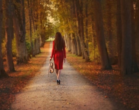 The Sound of Music - lady, red, violin, model