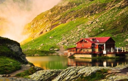 â™¥ - lake, house, nature, mountain