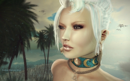 Breeze - breeze, blue, girl, jewel, fantasy, white, woman, rendering, susanne drechsler, luminos