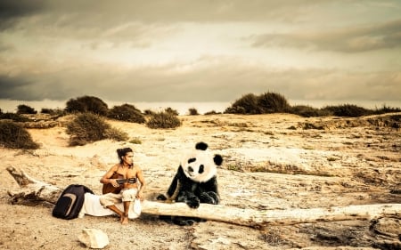 Music lover - panda, creative, man, bear, guitar, fantasy, funny, cute, situation