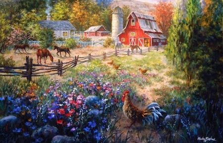 Grazing the Fertile Farmland - fields, attractions in dreams, autumn, animals, nature, love four seasons, architecture, paintings, flowers, farms, fall season