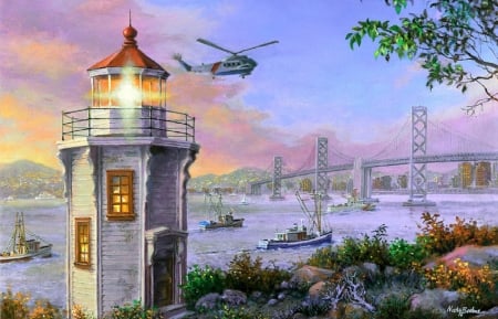 Golden Bliss - attractions in dreams, lighthouses, golden geat, summer, nature, love four seasons, helicopter, architecture, paintings, rivers, flowers, bridges