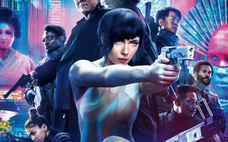 ghost in the shell - shell, ghost, woman, gun, man