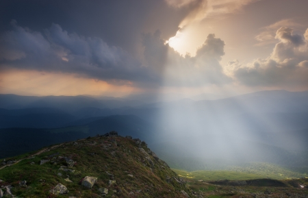 The glimmer of light is hope - sunlight, clouds, nature, mountain