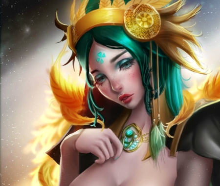 Shamanic princess - lolliedrop, fantasy, yellow, green, girl, art, shamanic princess