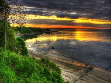 Sea Sunset - nature, sky, reflection, clouds, sunset, sea