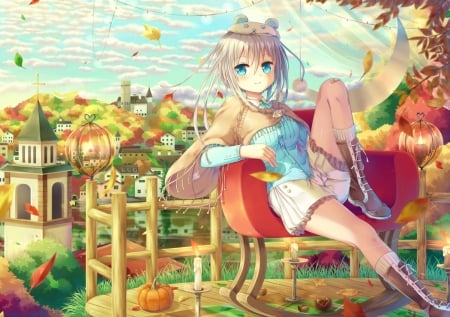 Resting - colorful, manga, anime, utsunomiya, girl, chair