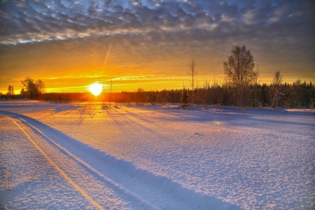 Winter Sunset - cloud, winter, sunset, snow