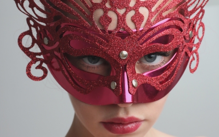 Pink mask - face, pink, model, mask, lips, girl, woman