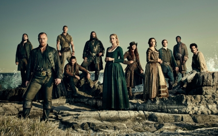 black sails - woman, pirate, man, rocks