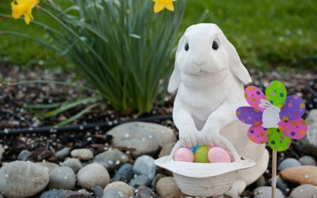 Happy Easter - easter, garden, eggs, bunny