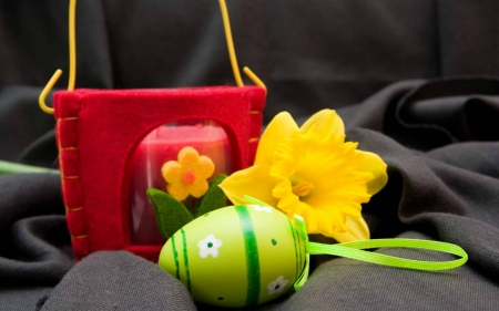 Happy Easter - easter, egg, flowers, yellow