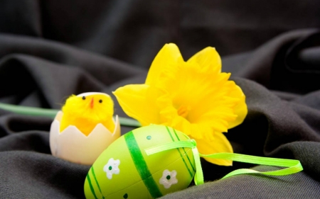 Happy Easter - flowers, egg, yellow, Easter