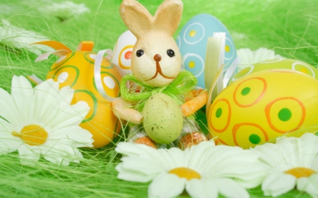 Happy Easter - eggs, flowers, decorated, Easter