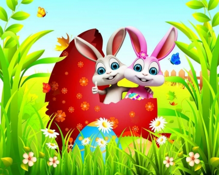 Happy Easter - cute, grass, Easter, bunny