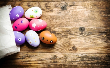 Happy Easter - easter, painted, eggs, wood