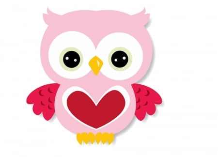 Owl - bird, heart, bufnita, pink, child, owl, white, red, valentine, pasare, cute, card