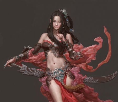 Fantasy girl - game, girl, beauty, fenghuaart, frumusete, fantasy, red, princess, asian, luminos