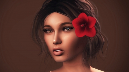 Beauty - face, rendering, girl, luminos, red, susanne drechsler, fantasy, flower