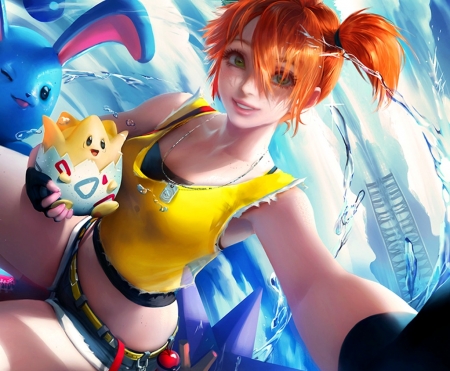 Misty - game, yellow, blue, pokemon, orange, sakimichan, misty, fantasy, redhead, luminos