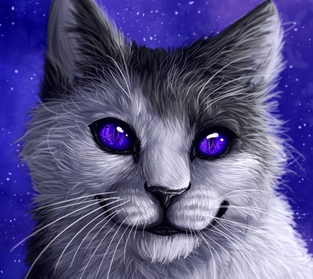 Fantasy cat - passion, cat, gaya art, eyes, fantasy, pisica, purple, grey, luminos