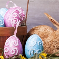 Pastel Eggs & Straw Bunny
