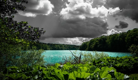 Lake against the Background of Rain Clouds