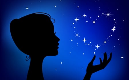 Happy Mother's Day! - heart, blue, silhouette, stars, black, hand, woman, mother, sky