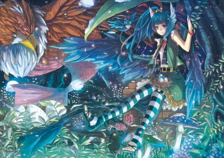 Blue angel - angel, girl, wings, fantasy, pasare, bird, eagle, anime, minatsuki lapislazzuli169, manga