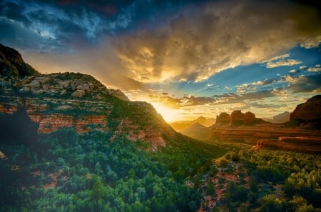 Sedona Sunset - arizona, sky, landscape, canyons, clouds, desert, usa