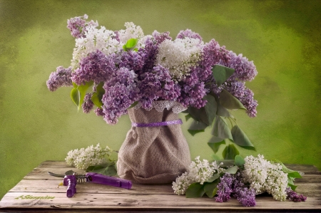 Still life with lilac - pretty, vase, beautiful, fragrance, lilac, lovely, flower, still life, bouquet, scent