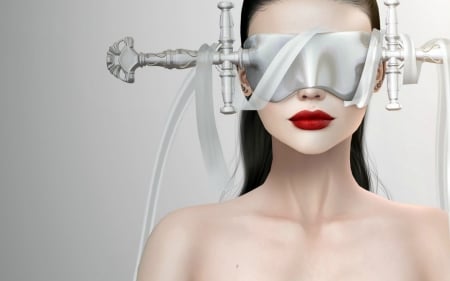 Blind beauty - girl, sword, lips, fantasy, white, red, magissadenver, rendering, luminos