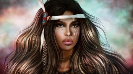 warrior - girl, face, warrior, hair