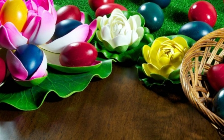 Easter Eggs - easter, flowers, painted, eggs