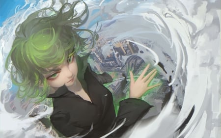 Magical moment - girl, tatsumaki, onepunch man, white, art, hand, anime, green, manga