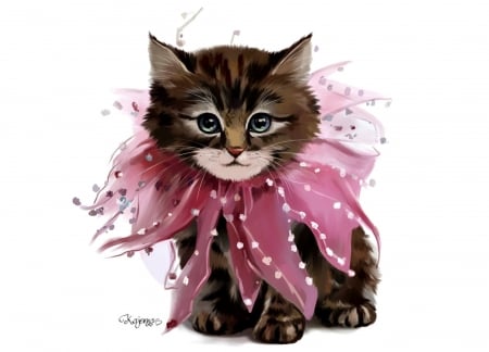 Kitten - art, cat, luminos, pink, lorri kajenna, fantasy, pisica, kitten