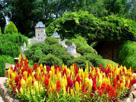 Castle Park - nature, trees, castle, park, greenery, summer, flowers, garden