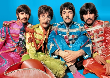 Beatles Sgt. Pepper Pose - wide screen, photography, films, cinema, musicians, portrait, beatles, beautiful, photo, celebrity, movies, film star