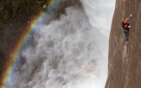 climbing yosemite falls - water, waterfall, cliff, girl, yoemite