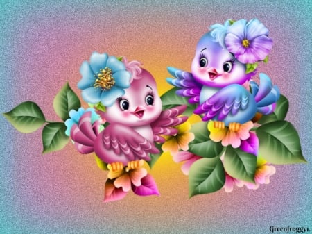 CHIRPY BIRDS - creation, two, cute, birds