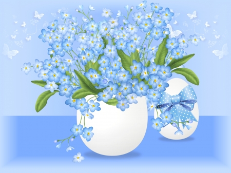 Forget Me Not - Easter Egg, Flowers, Forget Me Not, White, Blue