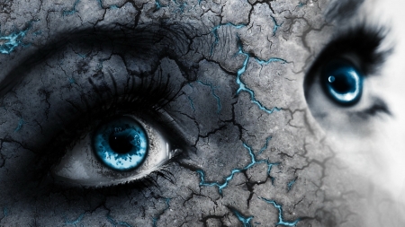 Blue eyes - black, fantasy, blue, digital, bw, eyes, art