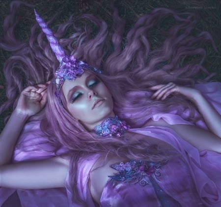 Unicorn - girl, lilac, mariaukrainec, pink, chervona, fantasy, purple, model, unicorn, luminos