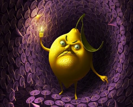 Angry lemon - yellow, leomn, creative, pink, match, fantasy, purple, funny, fruit